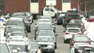A line of cars seen on St. Patrick's Day in Waterloo's University District. (CTV Kitchener)