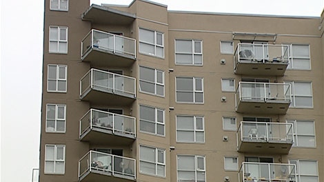 The Surrey highrise where six men were gunned down is seen in a CTV News image.