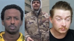 From left to right: Hussein Ibrohim, Jedidiah Creighton-Chevalier and Christopher Williamson are wanted for second-degree murder in connection with a fatal stabbing in downtown Toronto on March 6, 2023. (Toronto Police Service)