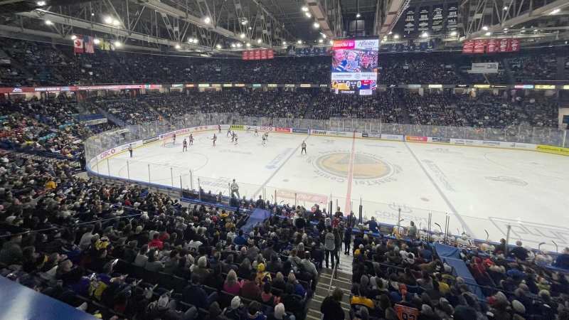 A historic hockey game in Saskatoon with a sellout crowd of 15,000 people packed into Sasktel Centre in what could be the largest crowd for a hockey game in the city’s history. (Chad Hills / CTV News)