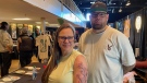 Vicki Bouvier (left) and Nolan Malbeuf (Right) at the Pile O' Bones 18th annual tattoo convention at the Turvey Centre on March 19, 2023. (Luke Simard/CTV News)