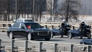 Chinese President Xi Jinping's motorcade drives from the Vnukovo-2 government airport outside Moscow, Russia, on March 20, 2023. (AP)