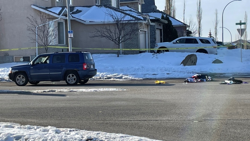 Police tape along Royal Oak Drive N.W. after a child was hit by a vehicle Monday morning.