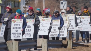 Faculty members at the University of Prince Edward Island walked off the job Monday, March 20, 2023, after a strike deadline passed in an ongoing dispute with the university over a new collective agreement. (THE CANADIAN PRESS/Brian McInnis)