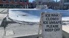 The ice rink at Carl Zehr Square in Kitchener has been closed for the season as warmer temperatures come to Waterloo region. (Krista Sharpe/CTV News)