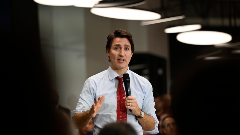Prime Minister Justin Trudeau speaks during a town hall session at Kinaxis, a Kanata-based software company, in Ottawa, on Monday, March 20, 2023. THE CANADIAN PRESS/Justin Tang