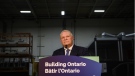 Ontario Premier Doug Ford makes an announcement at a Magna International production facility, in Brampton, Ont., on Wednesday, February 15, 2023. Ford says an environmental study the federal government is reportedly planning on launching shouldn't slow down plans to develop housing on the Greenbelt. THE CANADIAN PRESS/Christopher Katsarov