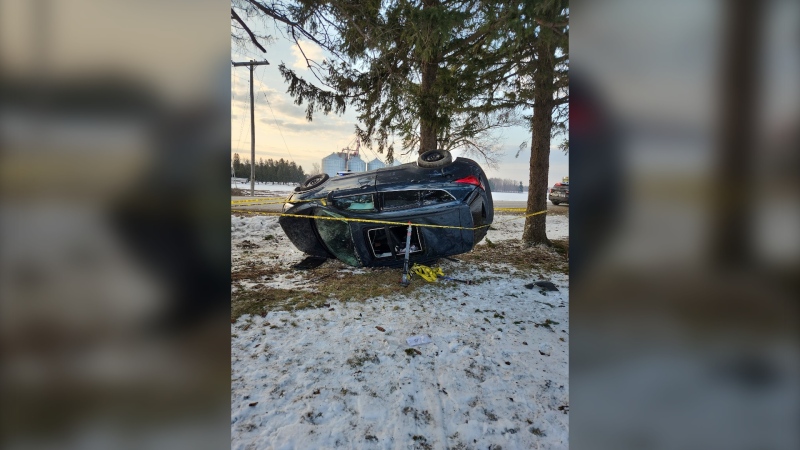 Stratford police said a driver has been airlifted to hospital after a crash on march 21, 2023. (Stratford Police Service)