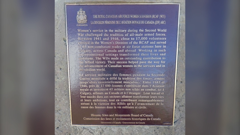 One of the bronze plaques stolen from Calgary's Hangar Flight Museum is seen in a supplied photo. Official say seven were taken from the property sometime between midnight and 3 a.m. on Monday. (Supplied)
