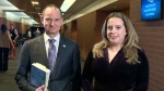 Quebec Finance Minister Eric Girard and CTV News Montreal's Kelly Greig