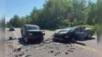 A car and SUV collided head-on on Highway 12 in Tay Township, Ont. on July 4, 2020 (David Sullivan/CTV News) 