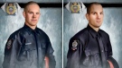 Portraits depicting fallen Edmonton Police Service constables Brett Ryan (left) and Travis Jordan (right) created by a paramedic firefighter (Source: Daniel Sundahl).