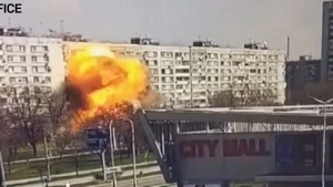 Moment of Russian strike on Ukraine apartment buil