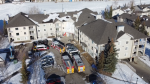 Aerial view of fire crews responding to a carbon monoxide alarm Wednesday morning at an apartment building in Citadel.