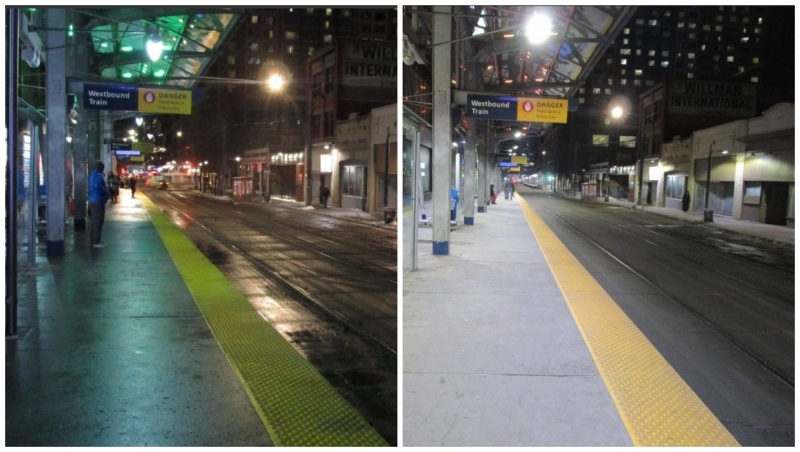 Calgary Transit has upgraded the lighting on all CTrain platforms from Downtown West/Kerby to City Hall. (City of Calgary) 