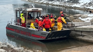 The Collingwood Fire Department readies to rescue people stranded on Nottawasaga Island Wed., March 22, 2023. (Source: Collingwood Fire Chief Dan Thurman)