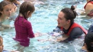 Children at a swimming pool, participating in swimming lessons. (Source: Jessica Robb/CTV News)