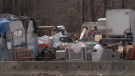 A view of the so-called Lonzo encampment in Abbotsford, B.C. on March 22, 2023. (CTV)