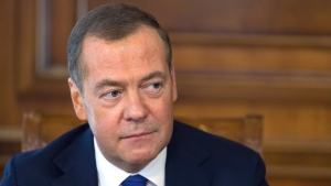 Russian Security Council Deputy Chairman and the head of the United Russia party Dmitry Medvedev speaks to the Russian media at the Gorki state residence, outside Moscow, Russia, Thursday, March 23, 2023. (Ekaterina Shtukina/Sputnik Pool Photo via AP)