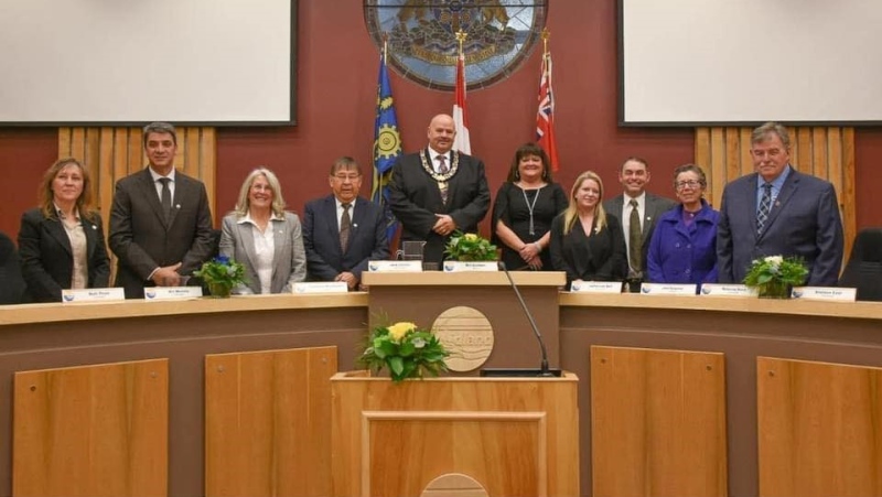 Jim Downer (pictured far right) stands among his fellow Midland town councillors and Mayor Bill Gordon (centre). (Supplied)