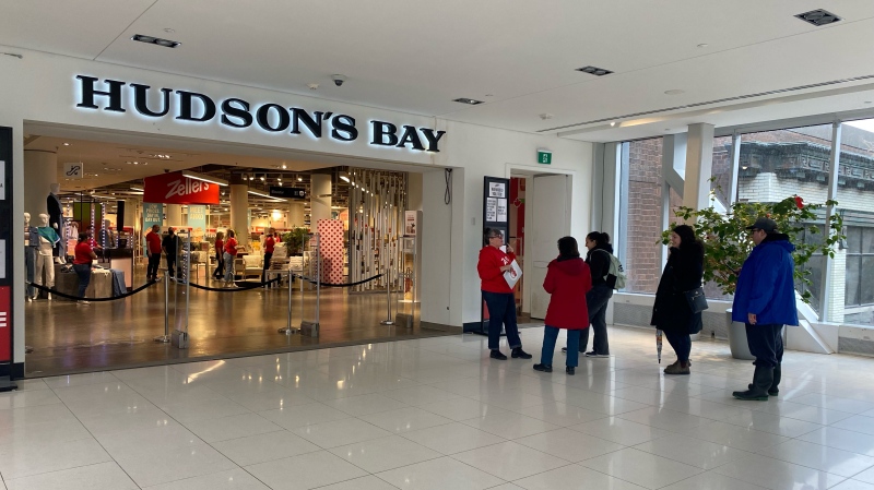 People wait for Zellers to open at Hudson's Bay in the Rideau Centre on Thursday, Mar. 23, 2023. (Katie Griffin/CTV News Ottawa)