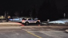 Ottawa police guard the parking lot of Trustee M. Curry Park on Hartsmere Drive in Stittsville. Paramedics say two people were transported to hospital with stab wounds following a Thursday evening stabbing. (Aaron Reid/CTV News Ottawa)
