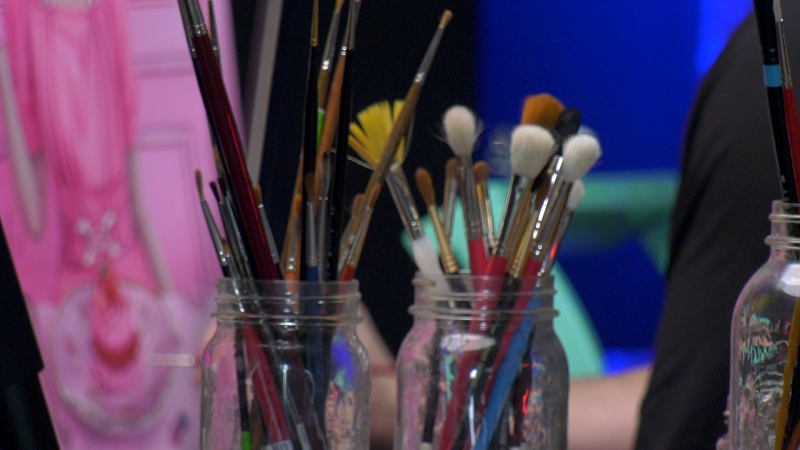 Paint brushes in this file photo. 