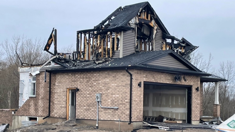 Fire broke out at a new-build home in Aylmer around 2:30 a.m. on March 24, 2023. (Sean Irvine/CTV News London)