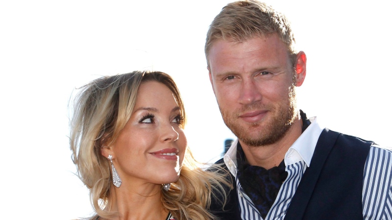 English cricketer Andrew 'Freddie' Flintoff poses with his wife Rachael during a photocall at the Cannes Lions 2015, International Advertising Festival in Cannes, southern France, Tuesday, June 23, 2015. (AP Photo/Lionel Cironneau)