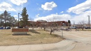 École Secondaire Beaumont Composite High School as seen on Google Street View in April 2021.
