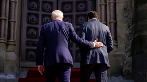 President Joe Biden walks with Canadian Prime Minister Justin Trudeau as he arrives at Parliament Hill, Friday, March 24, 2023, in Ottawa, Canada. (Andrew Harnik/AP Photo) 