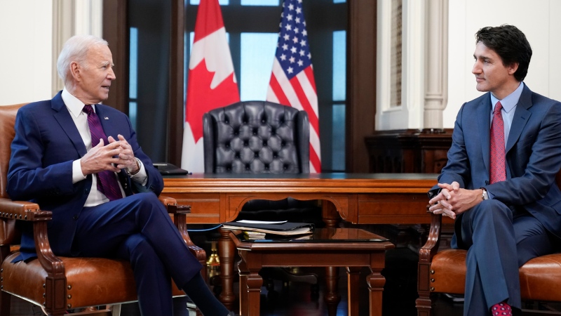 President Joe Biden meets with Canadian Prime Minister Justin Trudeau in his office at Parliament Hill, Friday, March 24, 2023, in Ottawa, Canada. (Andrew Harnik/AP Photo) 