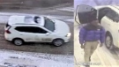 Calgary police released these CCTV photos showing a man and white Nissan Rogue believed to be involved in a road rage incident on Friday, Feb. 24, 2023. (Calgary Police Service handout)