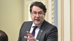 Quebec Education Minister Bernard Drainville responds to the Opposition as the National Assembly resumes, Tuesday, January 31, 2023 at the legislature in Quebec City. THE CANADIAN PRESS/Jacques Boissinot