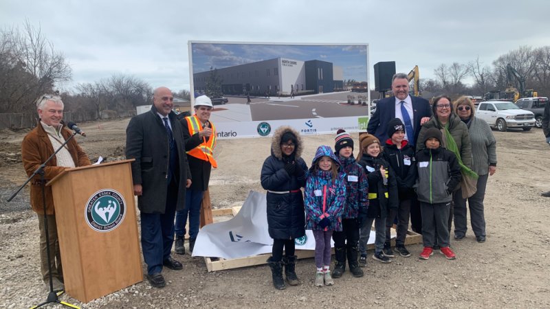 North Shore Public School is 12-14 months away from completion and will replace D.M. Eagle in Tecumseh, Ont. pictured on Friday, Mar. 24, 2024. (Bob Bellacicco/CTV News Windsor)