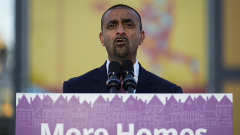 FILE: B.C. Housing Minister Ravi Kahlon speaks during an announcement about the construction of new modular housing projects to house the homeless, in Vancouver, on Wednesday, Dec. 14, 2022. THE CANADIAN PRESS/Darryl Dyck