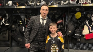 Seth Ritchie of Timberlea, N.S., had one of his dreams come true this week after meeting Boston Bruins left winger Brad Marchand in person. (Source: Facebook/ Jillian Ann)