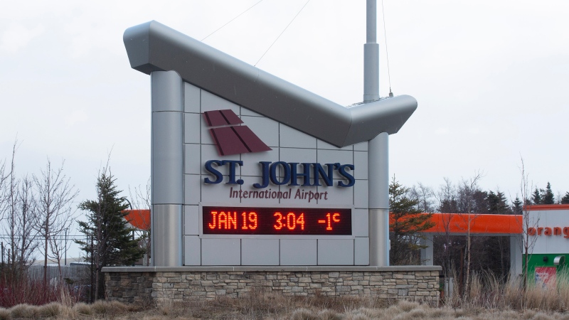 The road entrance to St. John's International Airport is shown on Wednesday, January 19, 2022. THE CANADIAN PRESS/Paul Daly 