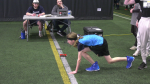 Young athlete looks to impress judges at the Edmonton Elks hosted Community Combine at Commonwealth Stadium Field House.