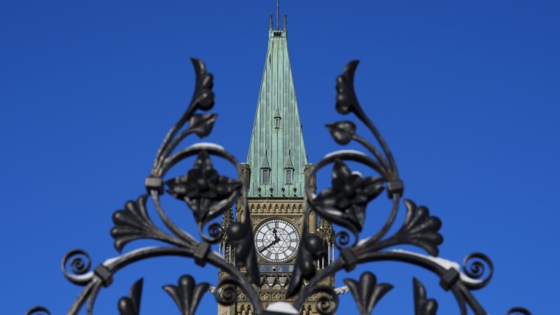 The Peace Tower is pictured on Parliament Hill in Ottawa on Jan. 31, 2023. The federal government is set to unveil its budget Tuesday, showcasing how it plans to keep Canada competitive amid the clean energy transition and support Canadians struggling with affordability. (THE CANADIAN PRESS/Sean Kilpatrick)