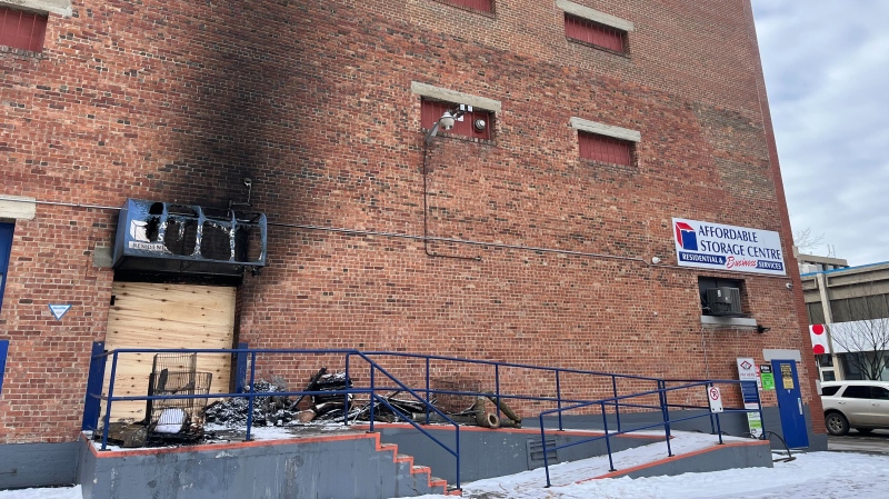 The Affordable Storage Centre on 104 Street and 103 Avenue was damaged in a fire on Saturday, March 25, 2023. (Marek Tkach/CTV News Edmonton)