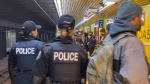 Toronto police officers patrol the subway in this file photo.