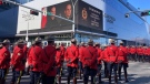RCMP officers outside the regimental funeral for Constables Travis Jordan and Brett Ryan.