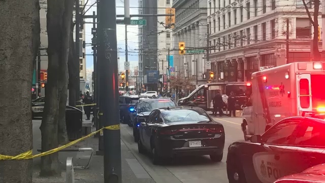 A man is dead after a stabbing outside of a downtown Vancouver Starbucks on Sunday, March 26, 2023. 