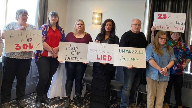 Family members and patients of those suffering from a mystery neurological disease gather at hotel in Fredericton, Tuesday, March 28. The group is calling for an investigation into potential environmental causes afflicting New Brunswick residents for more than two years. THE CANADIAN PRESS/Hina Alam
