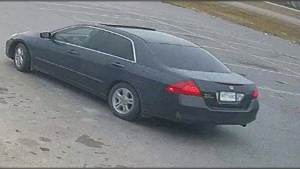A Honda Accord with a Saskatchewan licence plate is pictured in an undated image. RCMP say the vehicle is connected with the death of James Giesbrecht last year and was seen in the Brandon area between Oct. 5 and Oct. 13, 2022. (RCMP Handout)