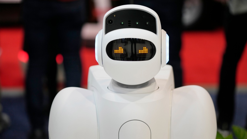 Aeo, a service robot from Aeolus Robotics is shown at the Aeolus booth during the CES tech show Friday, Jan. 6, 2023, in Las Vegas.(AP Photo/Rick Bowmer)