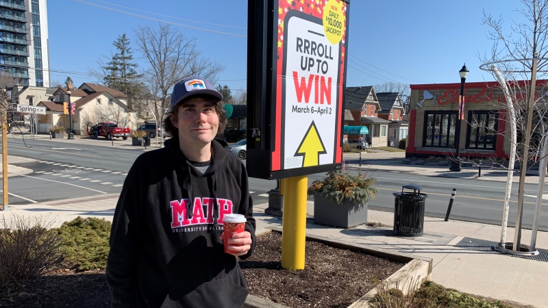 Michael Wallace, a statistics professor at the University of Waterloo, seen in front of a Tim Hortons in Waterloo on March 28, 2023. (CTV News/Jeff Pickel)