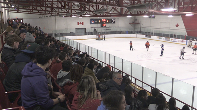Hundreds of high school students attended a hockey game at Allandale Recreational Centre in Barrie, Ont., on Tues March 28 2023 (CTV News/Catalina Gillies)