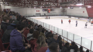 Hundreds of high school students attended a hockey game at Allandale Recreational Centre in Barrie, Ont., on Tues., March 28, 2023. (CTV News/Catalina Gillies)